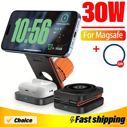 3-in-1 Magnetic Wireless Charging Station – Fast & Foldable Charging for Apple Devices